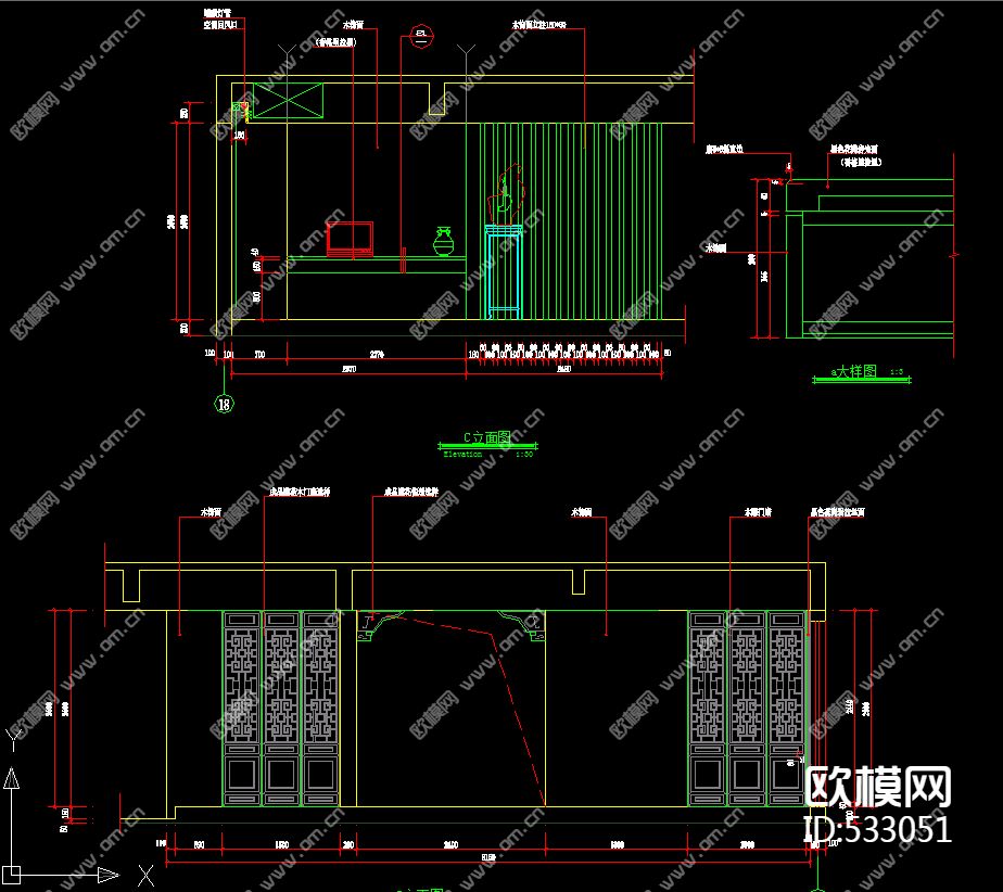 中式特色售楼处装饰施工图下载（渲染图2）