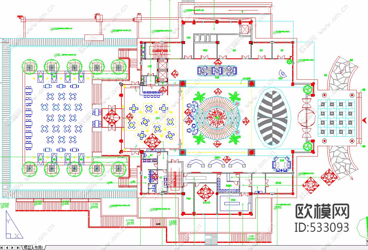 普陀山两层度假酒店装饰施工图下载（渲染图1）