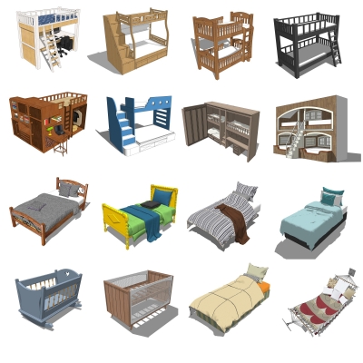  现代儿童床组合su模型 
