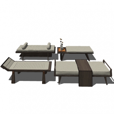  新中式脚凳组合su模型 