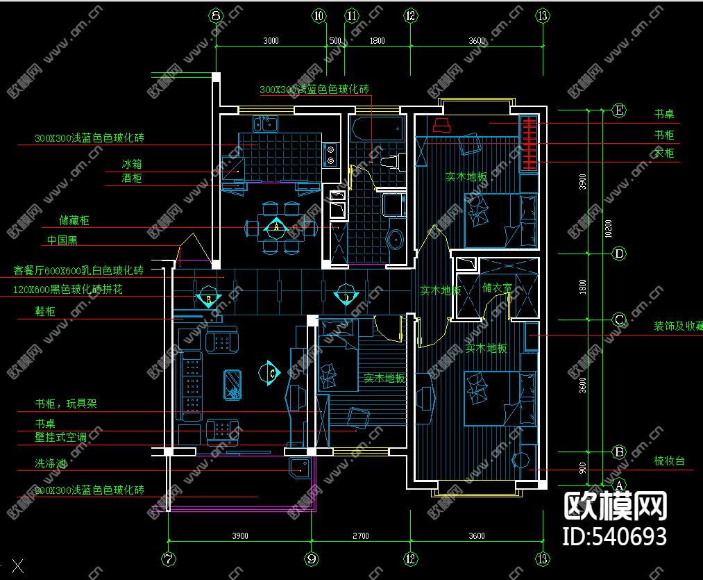 家装样板房装饰施工图下载（渲染图1）