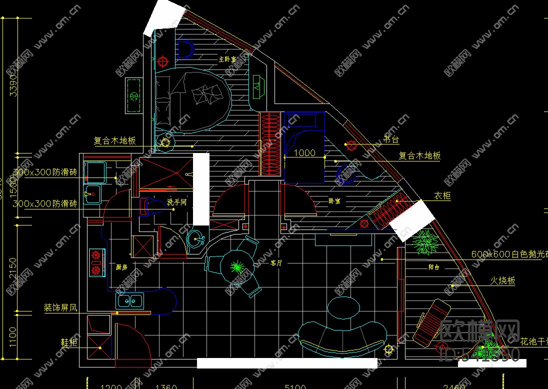 海域名城三套样板房装饰施工图下载（渲染图4）
