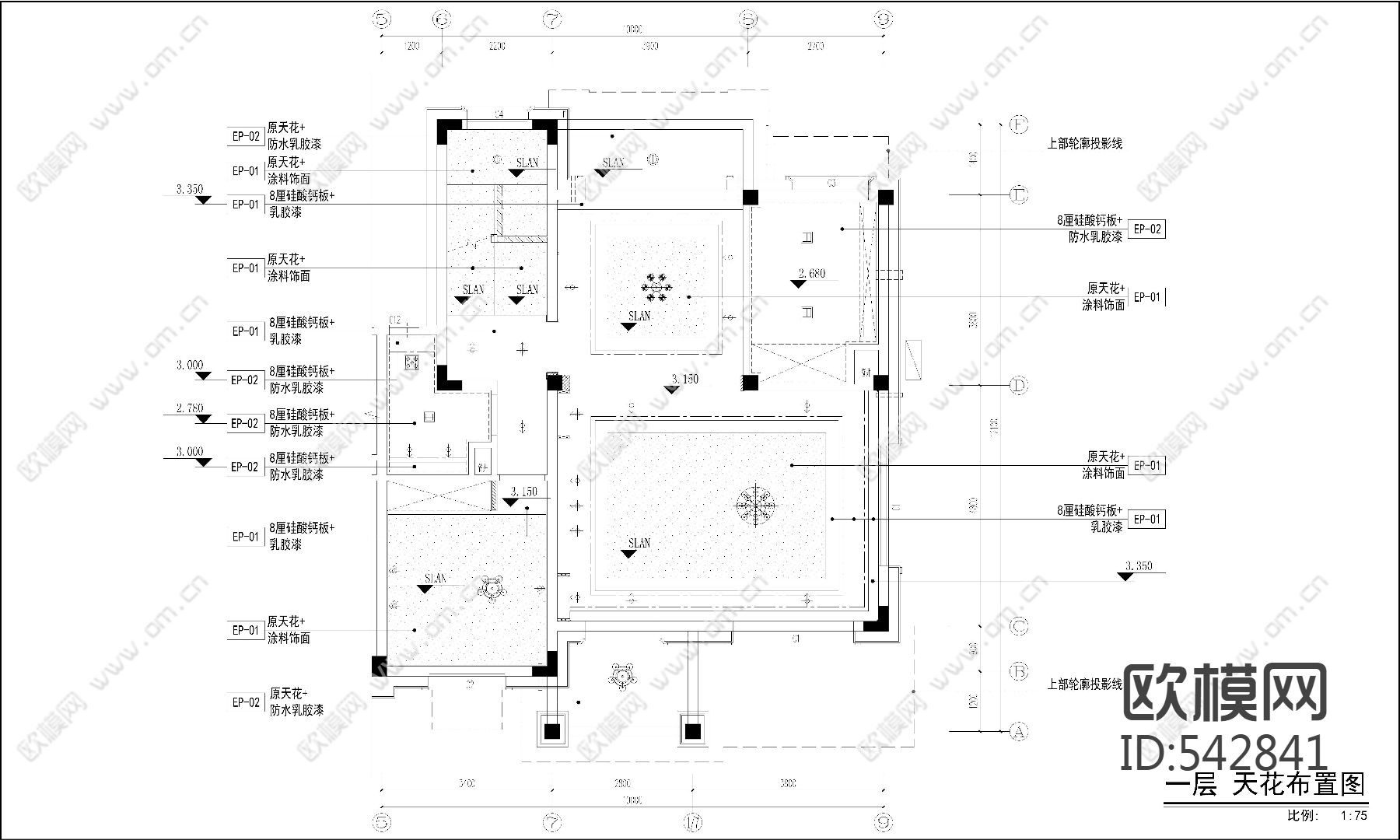 碧桂园现代中式别墅样板房施工图下载（渲染图5）