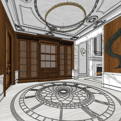  欧式别墅大厅su模型 