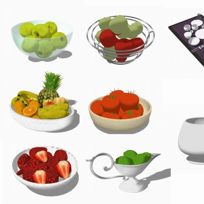  现代果盘摆件组合su模型 