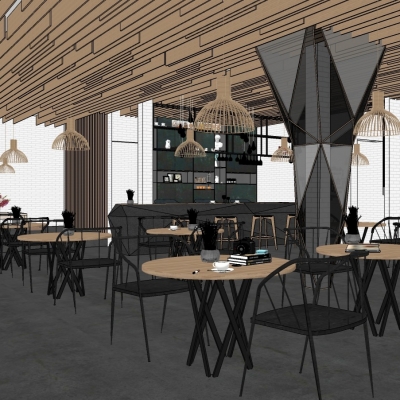  工业风咖啡厅su模型 