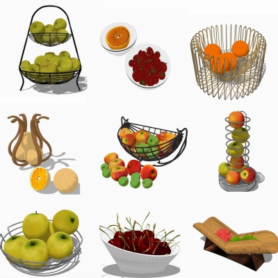  现代果盘摆件组合su模型 