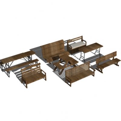  中式实木户外椅组合su模型 