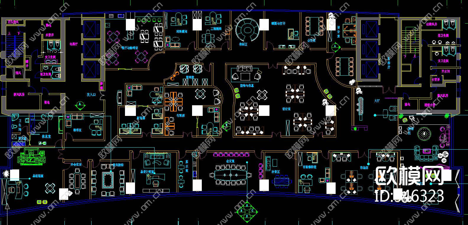 办公空间装修施工图下载（渲染图3）