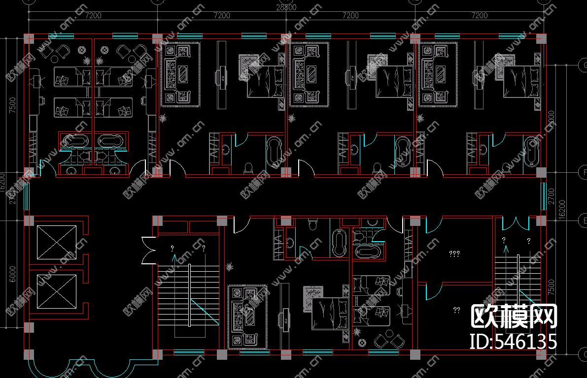 快捷酒店平面布置图下载（渲染图2）