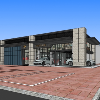  现代汽车美容店su模型 