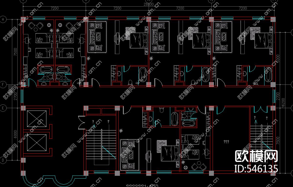 快捷酒店平面布置图下载（渲染图3）