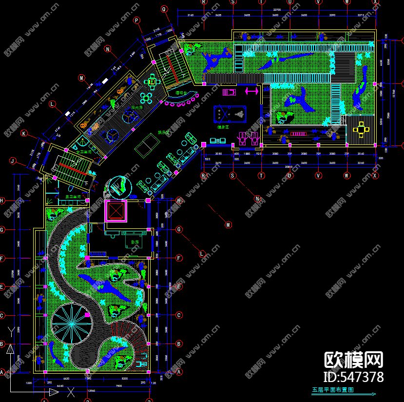 五层办公楼装修施工图下载（渲染图2）