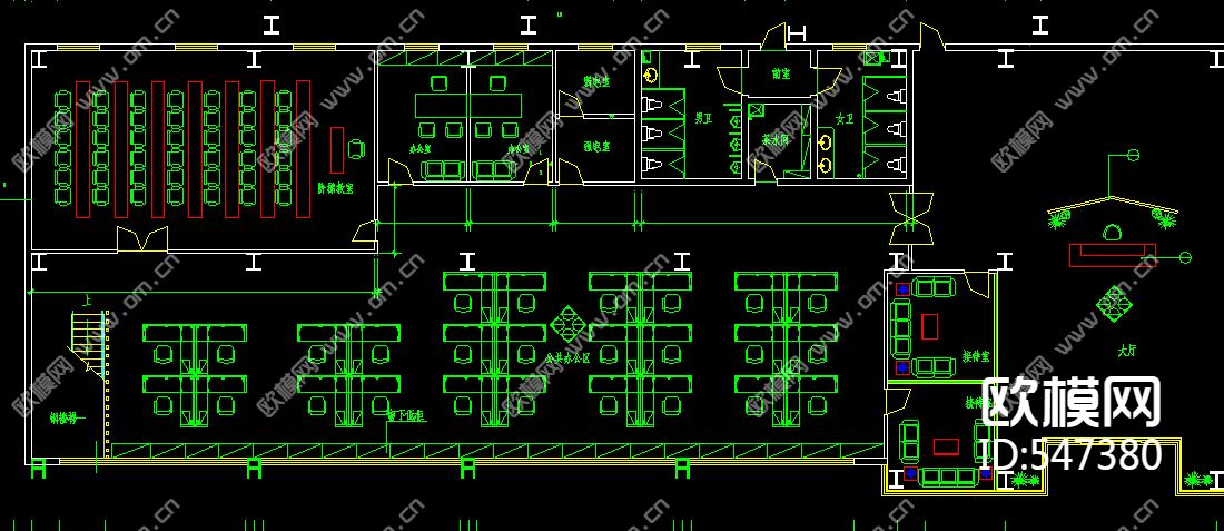 两层办公楼装修施工图下载（渲染图1）