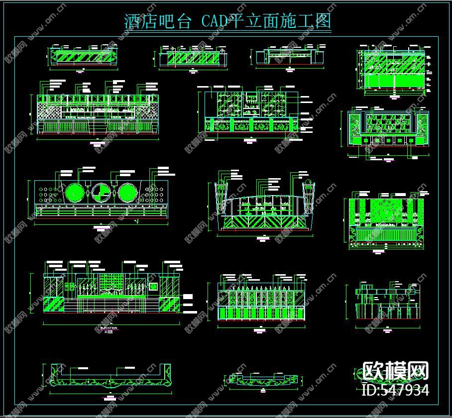 酒店吧台 CAD平立面施工图下载