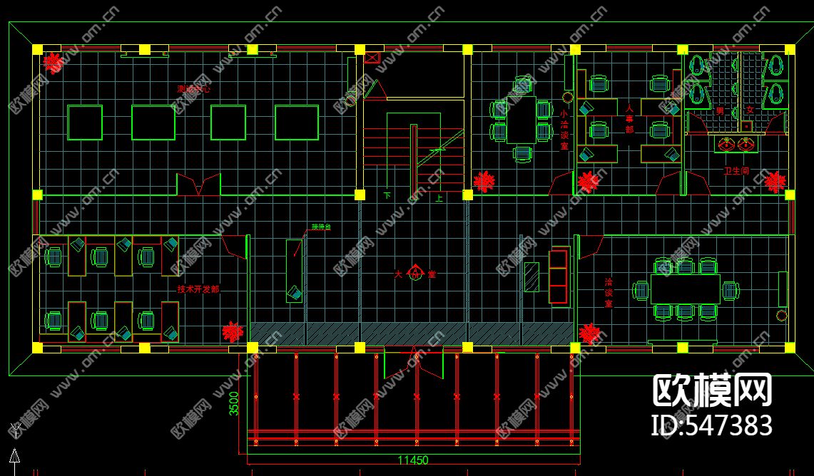 整层办公楼平面布置图下载（渲染图1）
