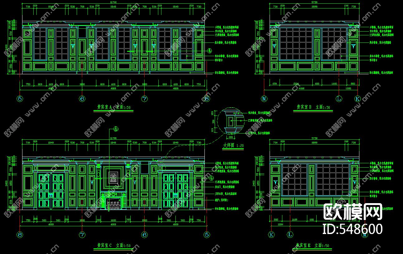 酒店欧式豪包装修施工图下载（渲染图4）