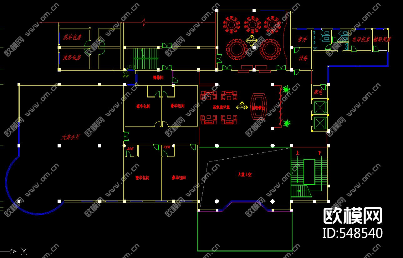 饭店整层装修施工图下载（渲染图1）