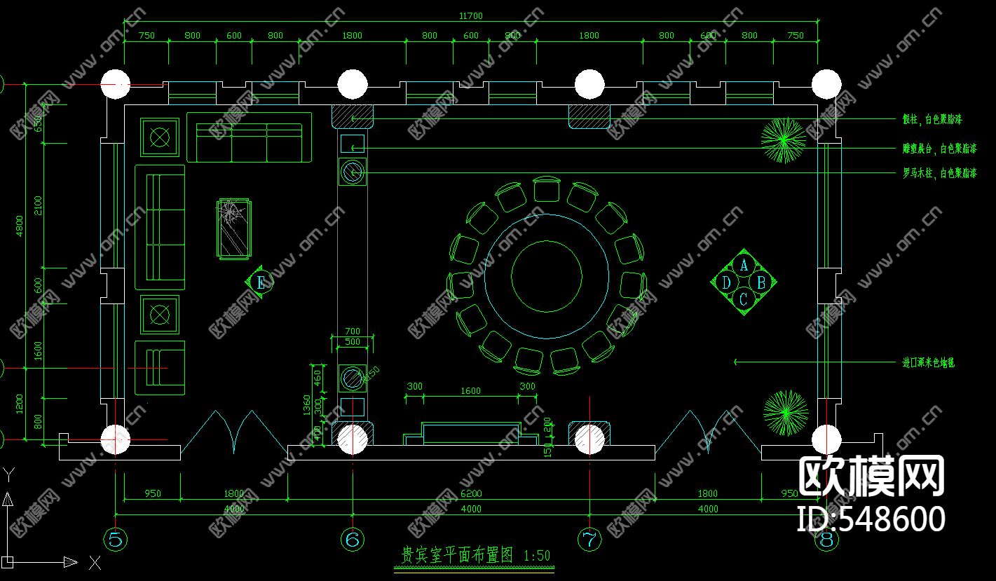 酒店欧式豪包装修施工图下载（渲染图2）