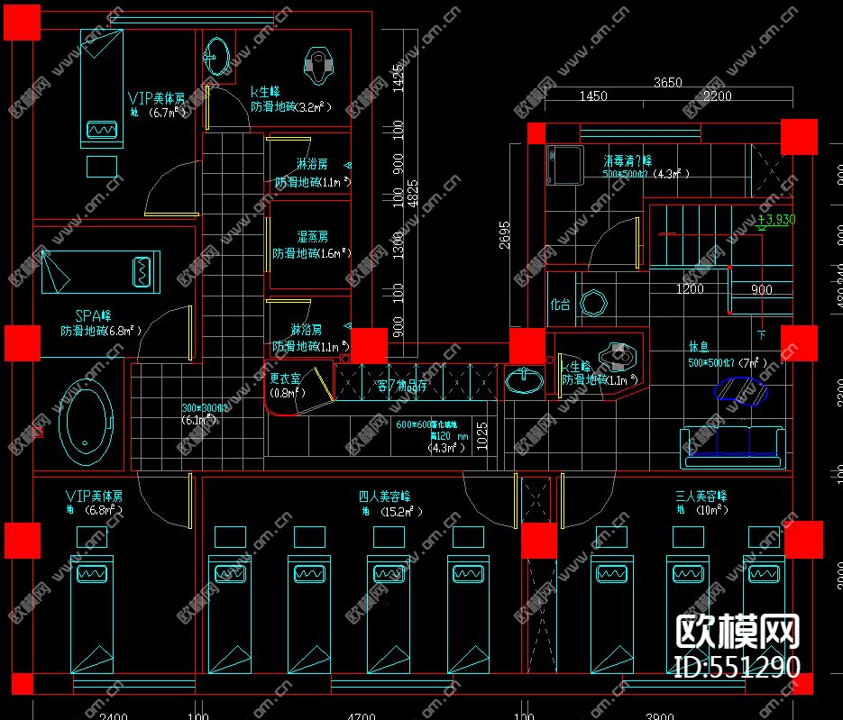 三层美容院装修施工图下载（渲染图2）