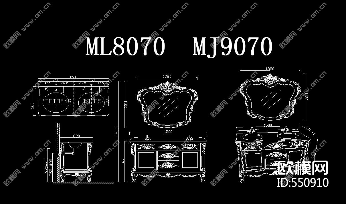 浴室柜台盆 CAD三视图库（三）下载（渲染图3）