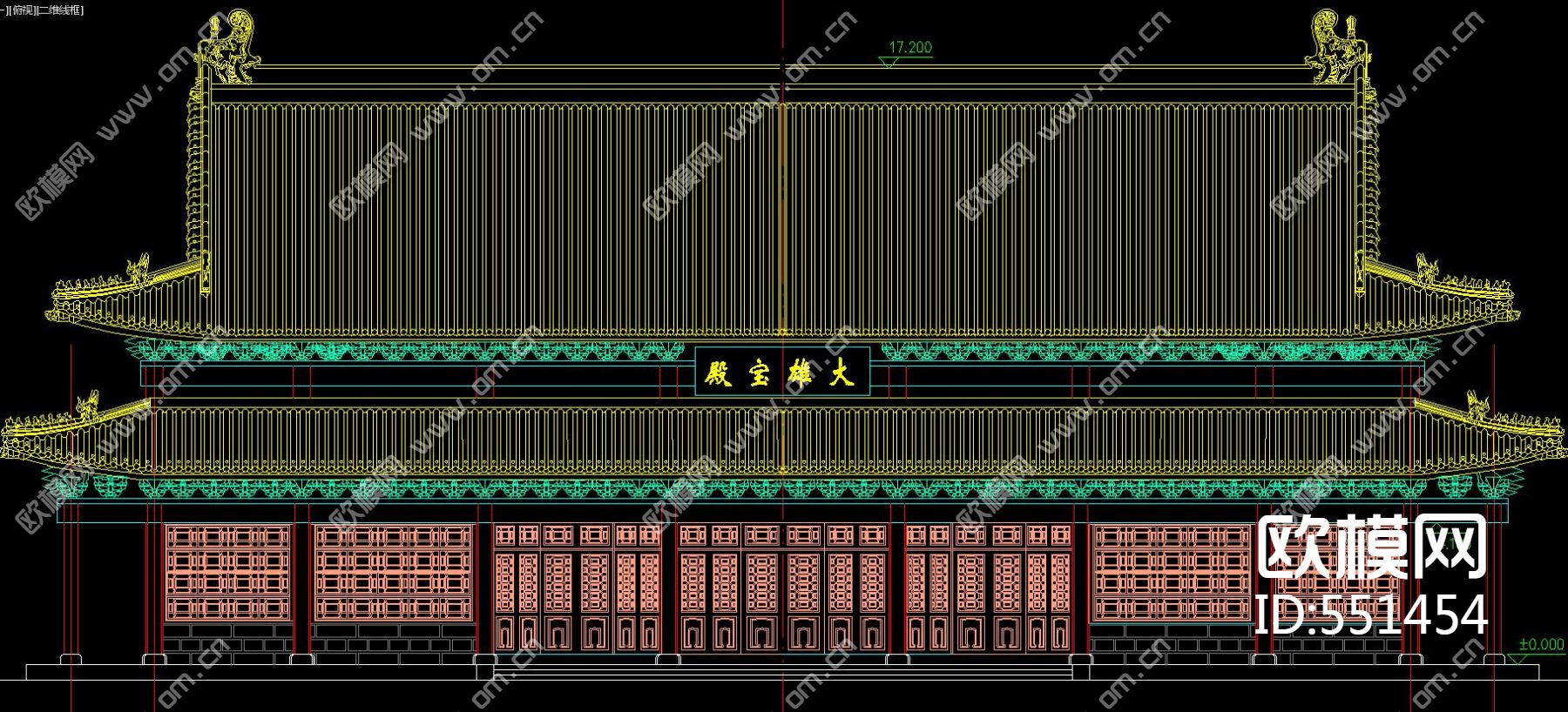 古建大雄宝殿CAD施工图下载（渲染图2）