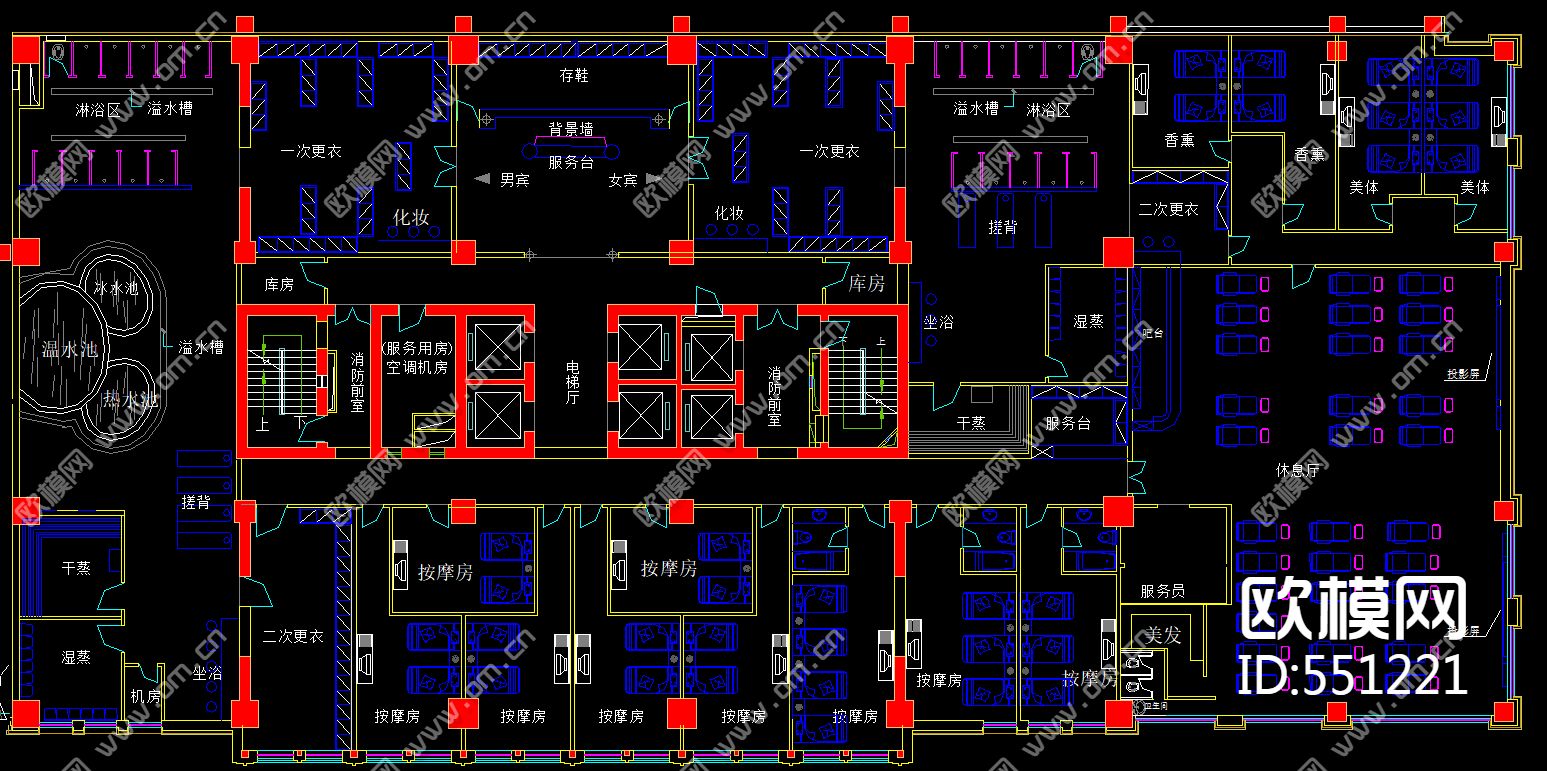 五层酒店平面布置图下载（渲染图2）