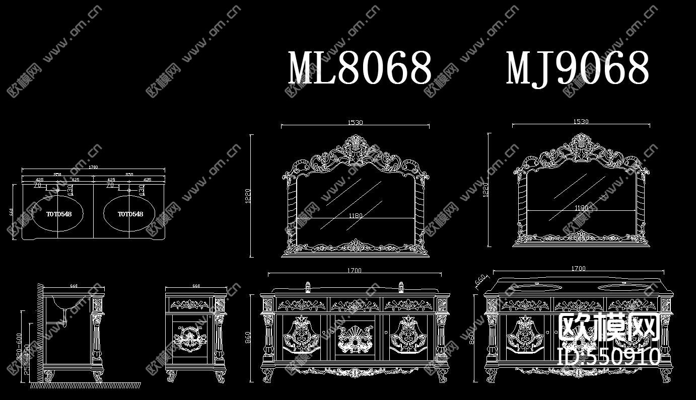 浴室柜台盆 CAD三视图库（三）下载（渲染图4）