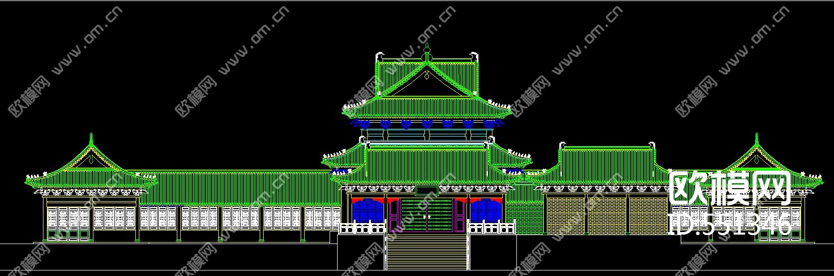 古建筑CAD施工图下载（渲染图3）