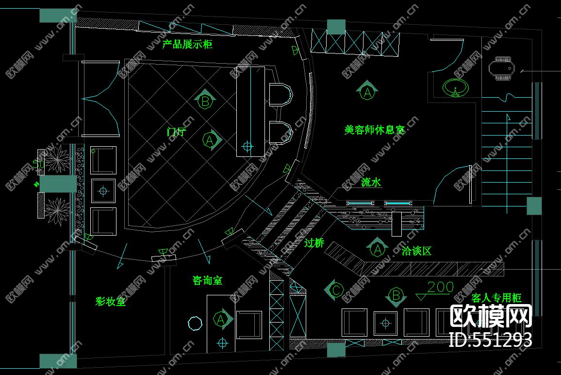 三层连锁美容院装修施工图下载（渲染图1）