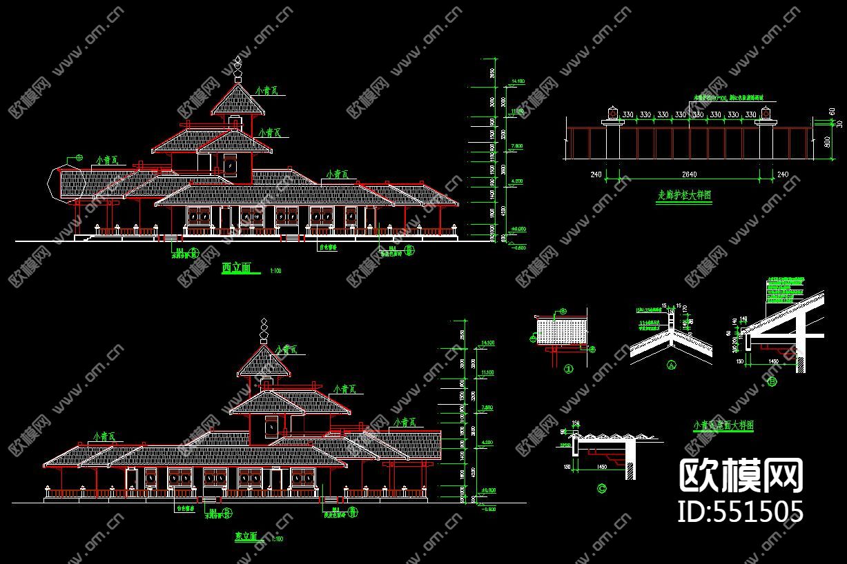 景区古建CAD施工图下载（渲染图3）