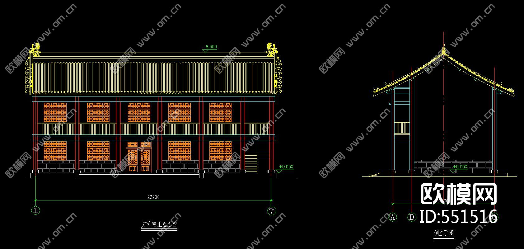 古建庙宇方丈室CAD施工图下载（渲染图2）