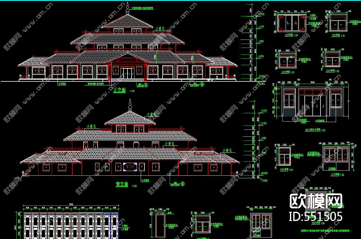 景区古建CAD施工图下载（渲染图1）