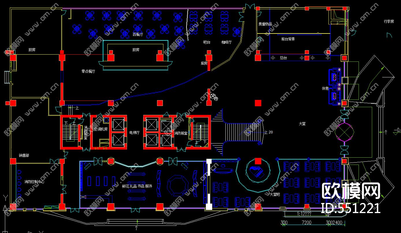 五层酒店平面布置图下载（渲染图3）