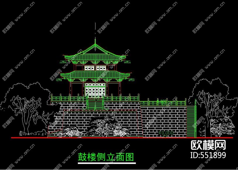 鼓樓全套CAD施工圖下載(渲染圖3)