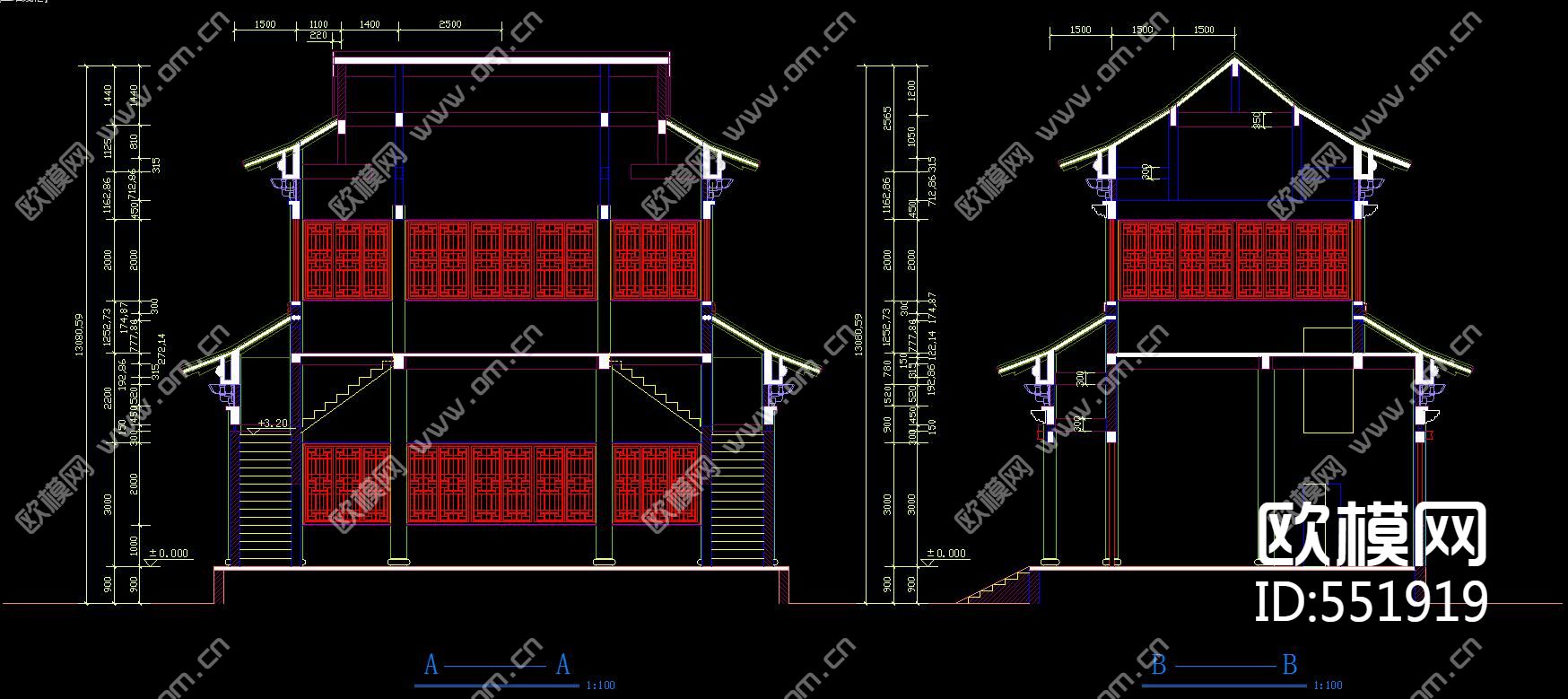古建观音殿CAD施工图下载（渲染图3）