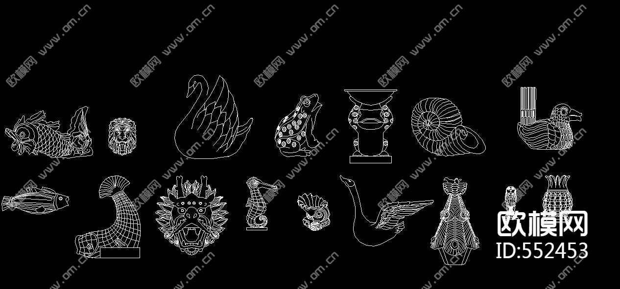 园林喷泉类CAD图库下载（渲染图4）