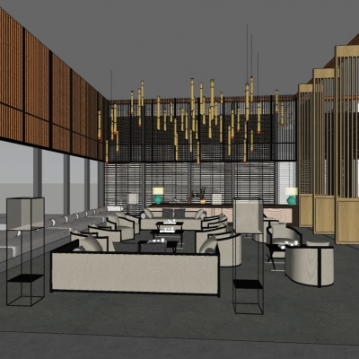  中式禅意会所大堂su模型 