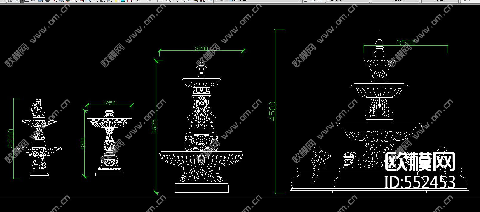 园林喷泉类CAD图库下载（渲染图3）