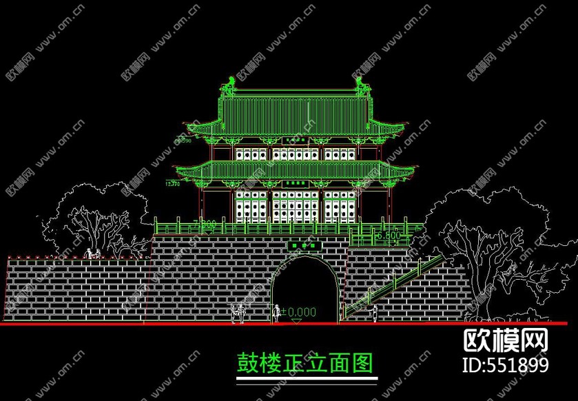 鼓樓全套CAD施工圖下載(渲染圖1)