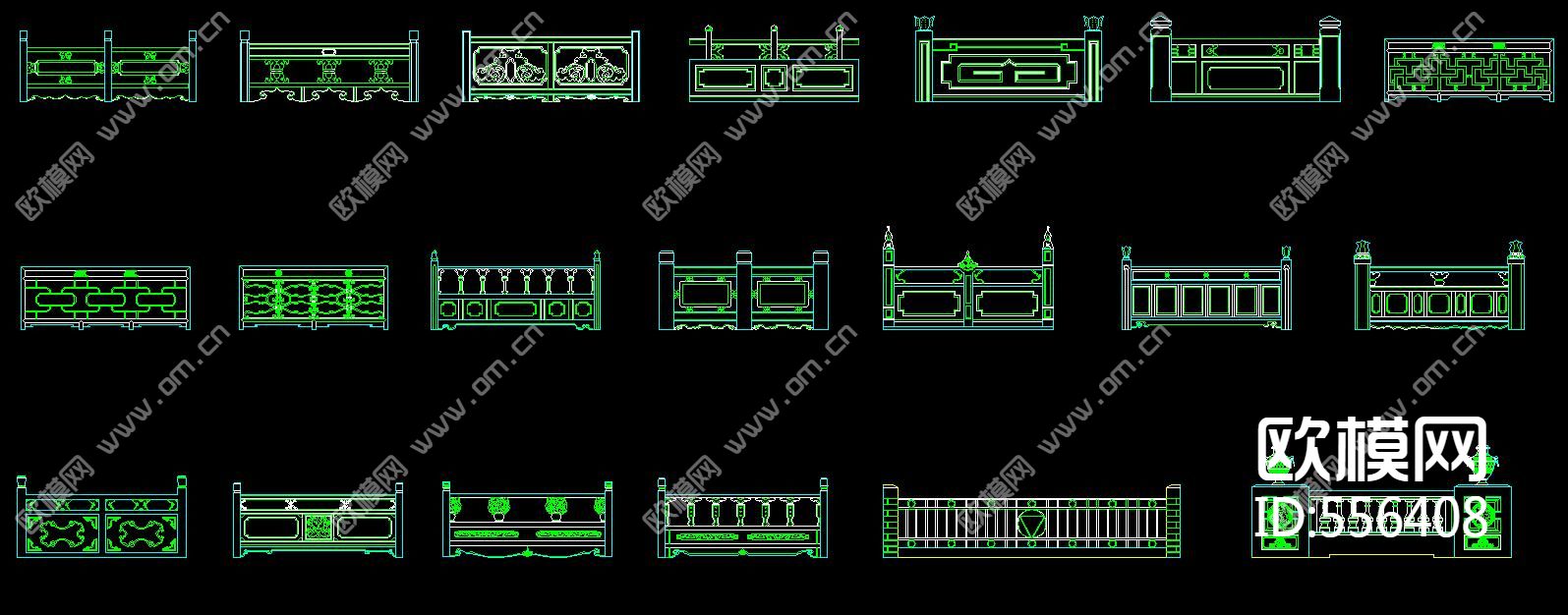 栏杆CAD图库大全下载（渲染图2）