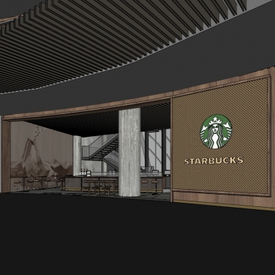  现代星巴克咖啡店su模型 