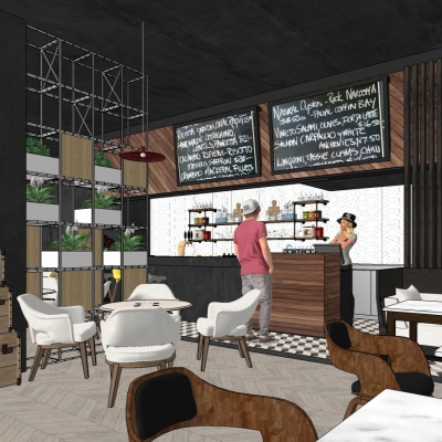  北欧咖啡厅su模型 