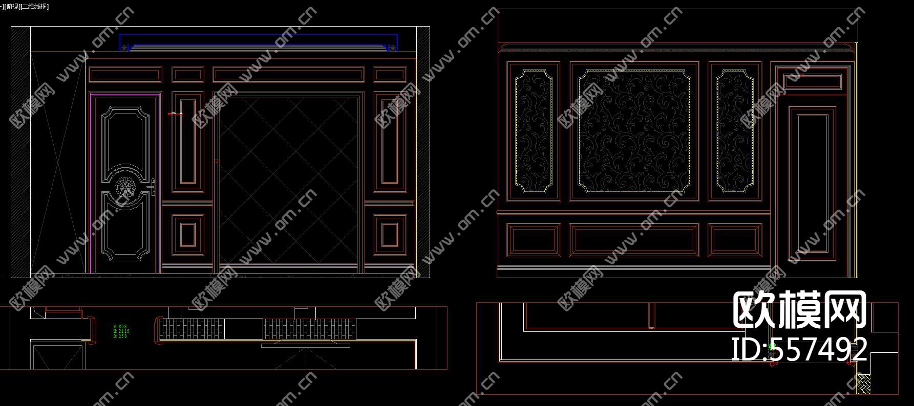 整木家居卧室背景墙CAD图库下载（渲染图4）