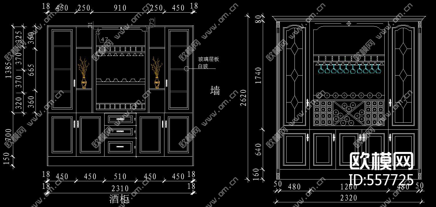 欧式酒柜CAD图库整木家具库下载（渲染图2）