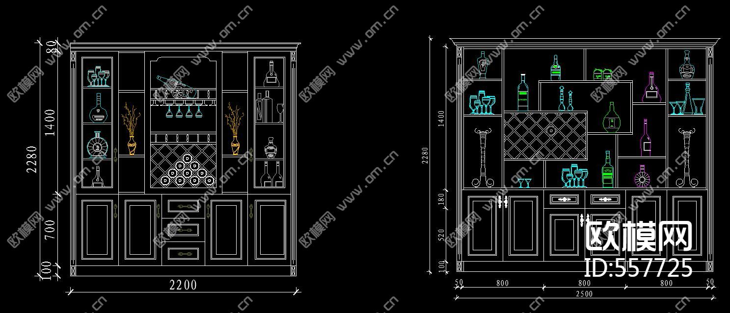 欧式酒柜CAD图库整木家具库下载（渲染图3）