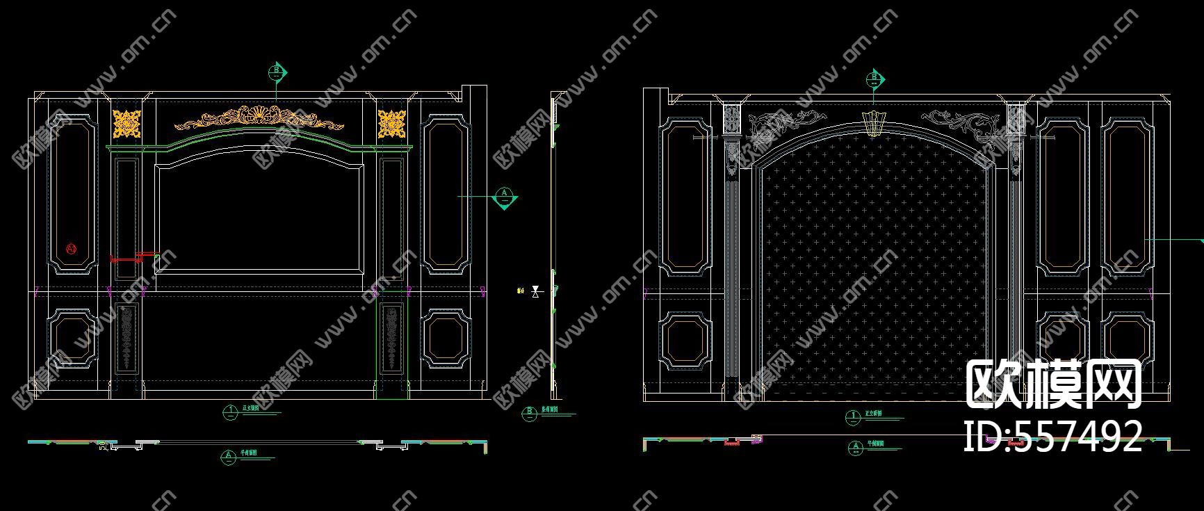 整木家居卧室背景墙CAD图库下载（渲染图1）