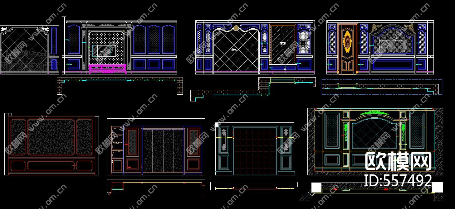 整木家居卧室背景墙CAD图库下载（渲染图3）
