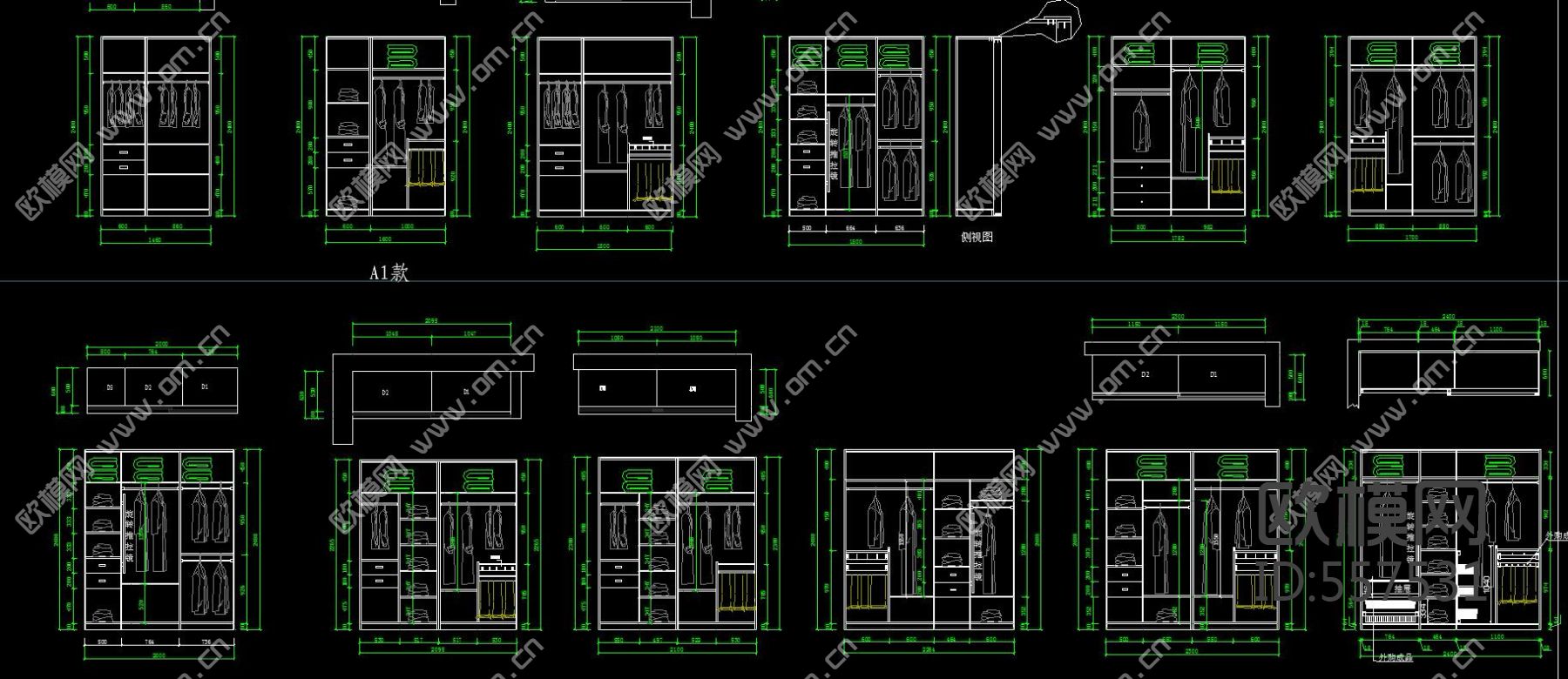 常用移门开门衣柜CAD图库下载（渲染图1）