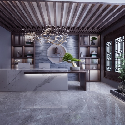 茶楼前台免费3d模型id:10064709对比下载cr中式茶馆茶室免费3d模型id